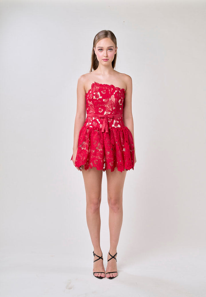 Corbett Red Lace Tube Mini Dress