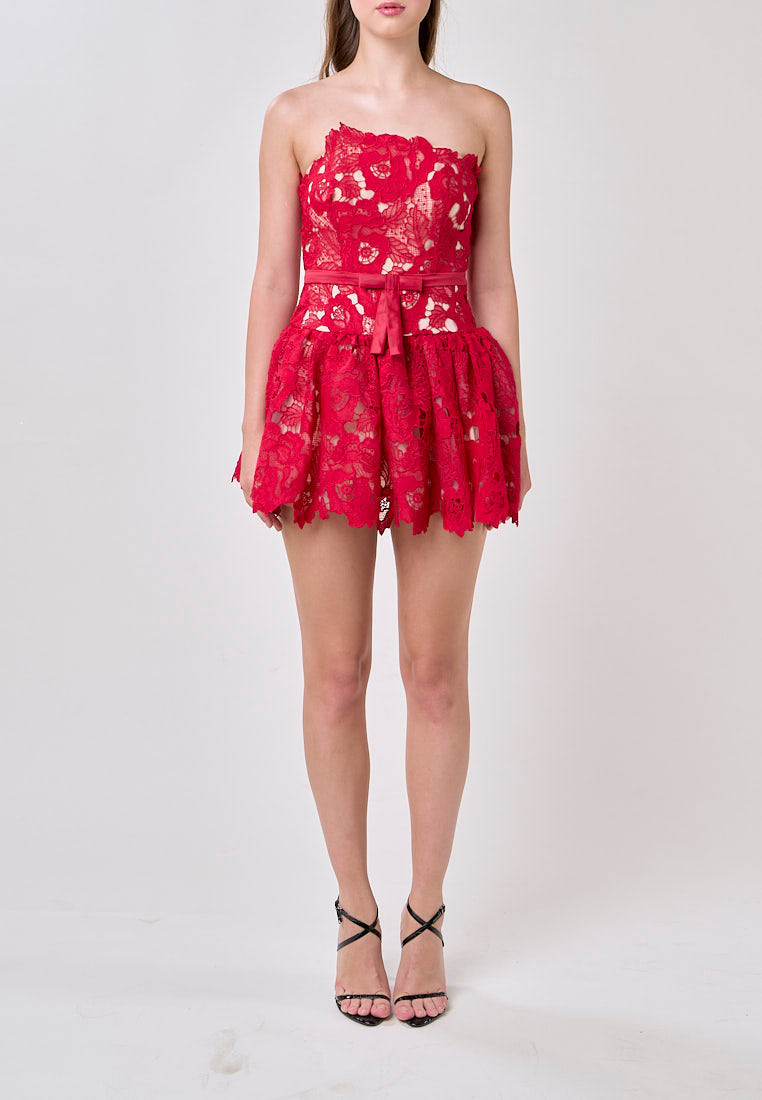 Corbett Red Lace Tube Mini Dress
