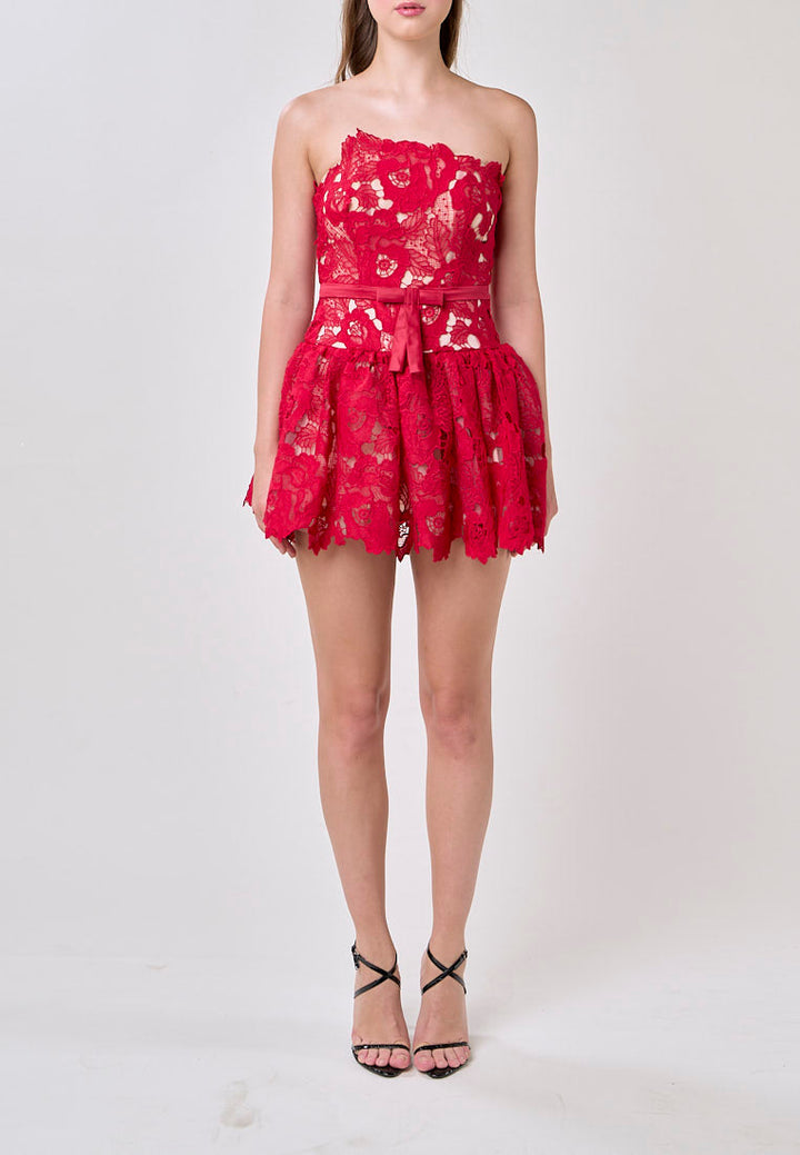 Corbett Red Lace Tube Mini Dress