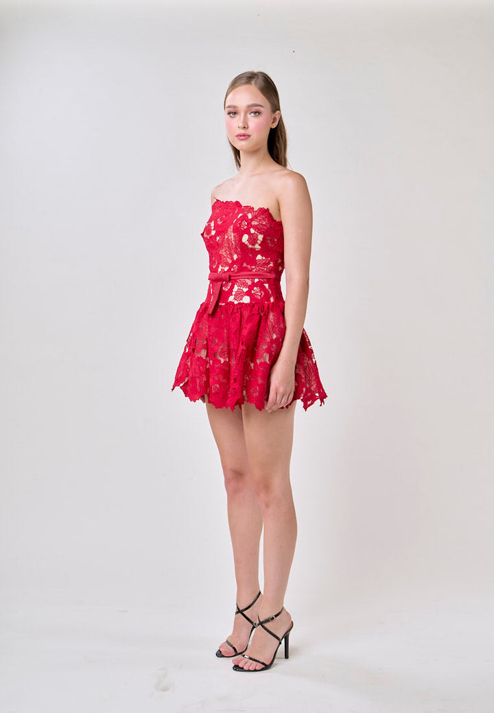 Corbett Red Lace Tube Mini Dress