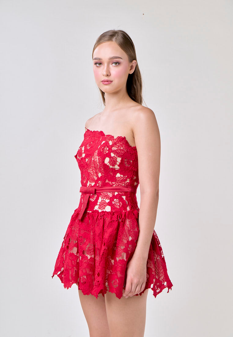 Corbett Red Lace Tube Mini Dress