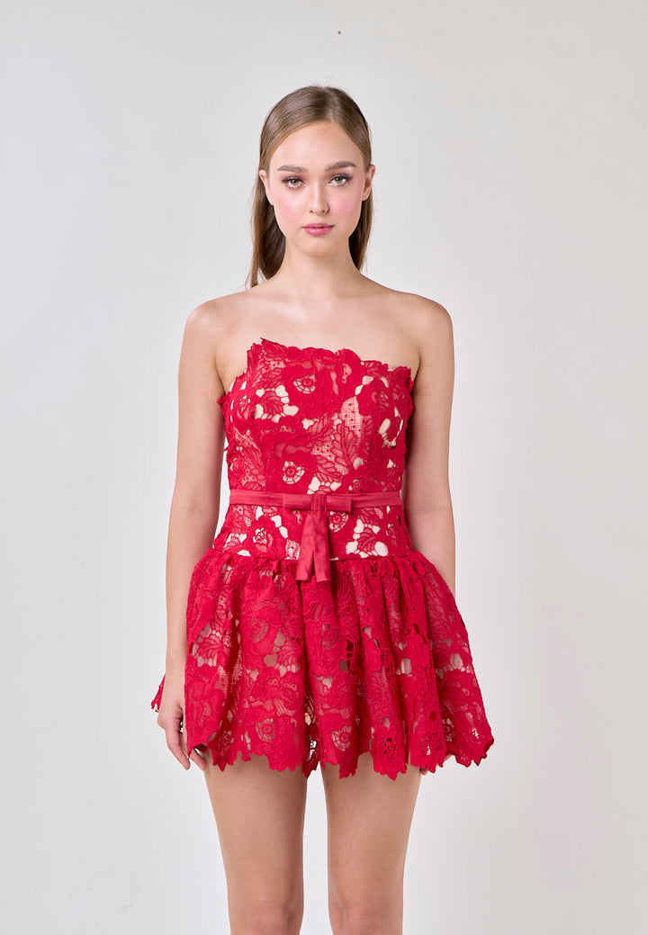 Corbett Red Lace Tube Mini Dress