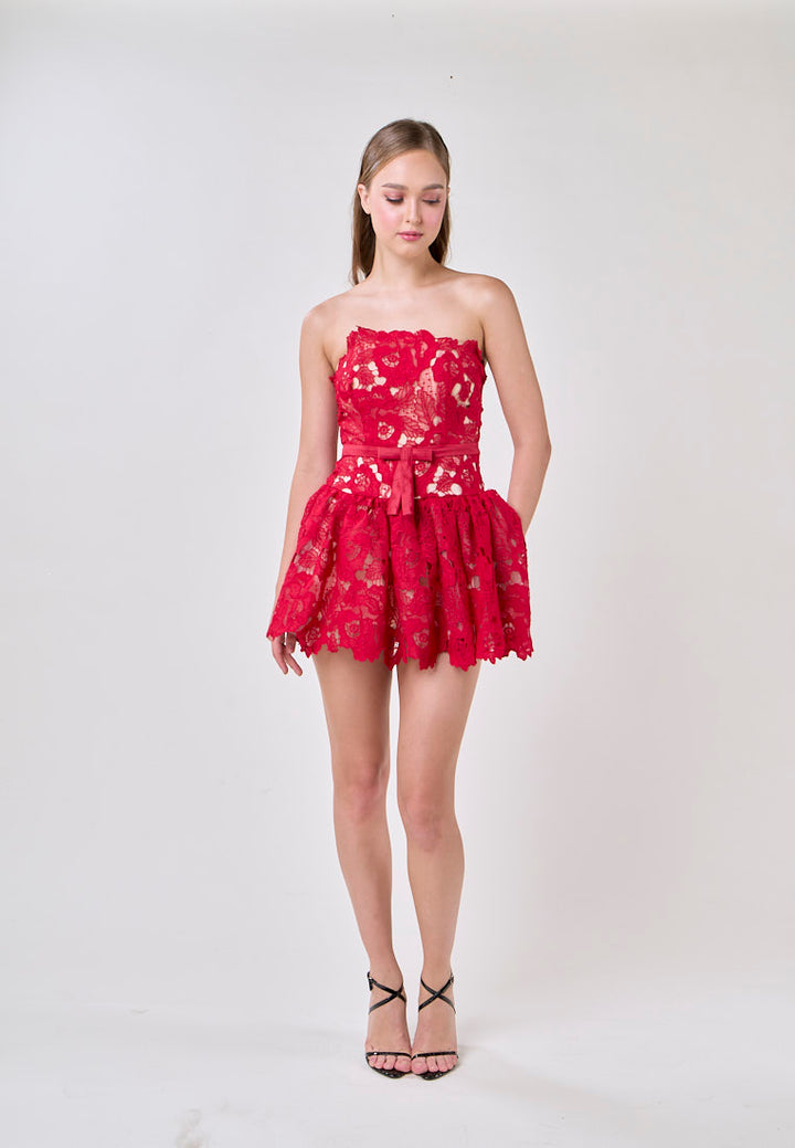 Corbett Red Lace Tube Mini Dress