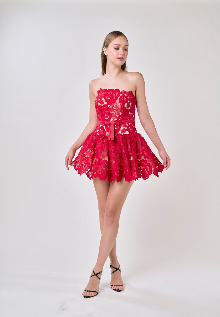 Corbett Red Lace Tube Mini Dress