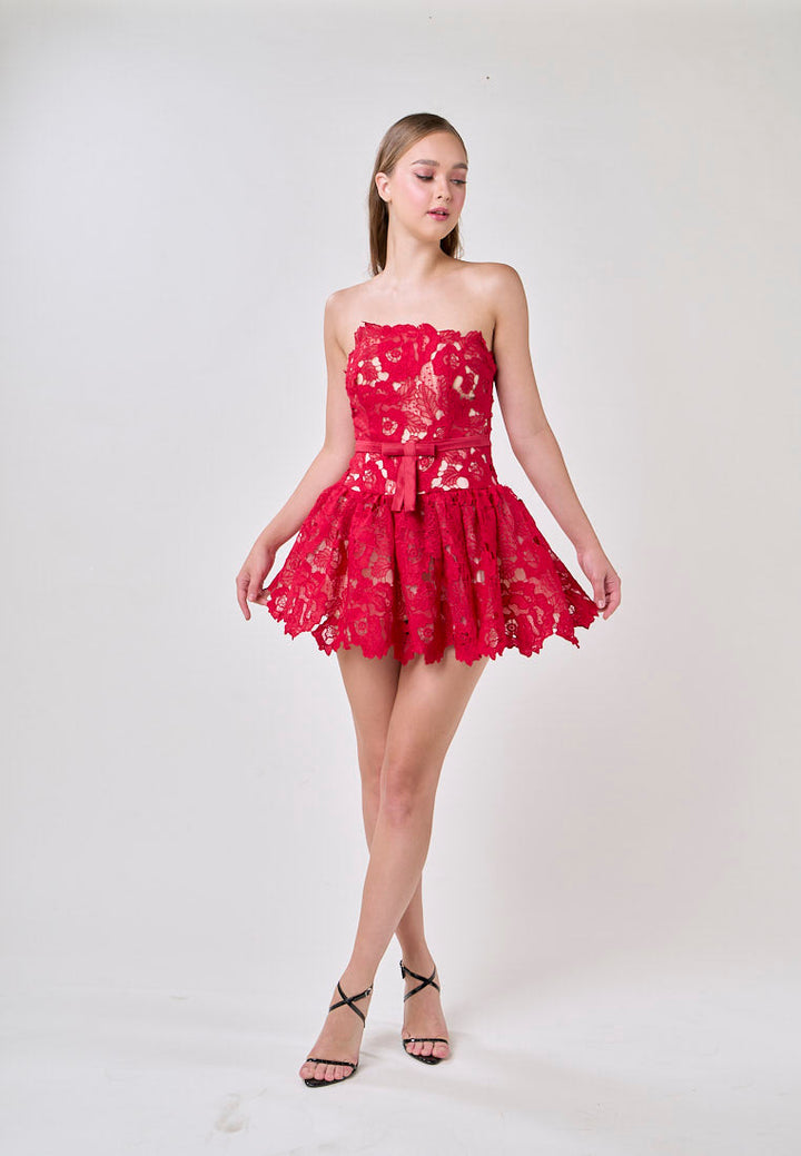Corbett Red Lace Tube Mini Dress