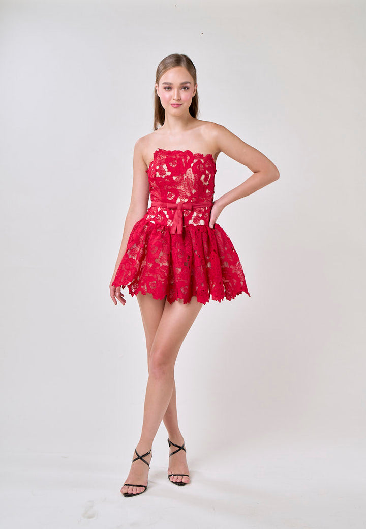 Corbett Red Lace Tube Mini Dress