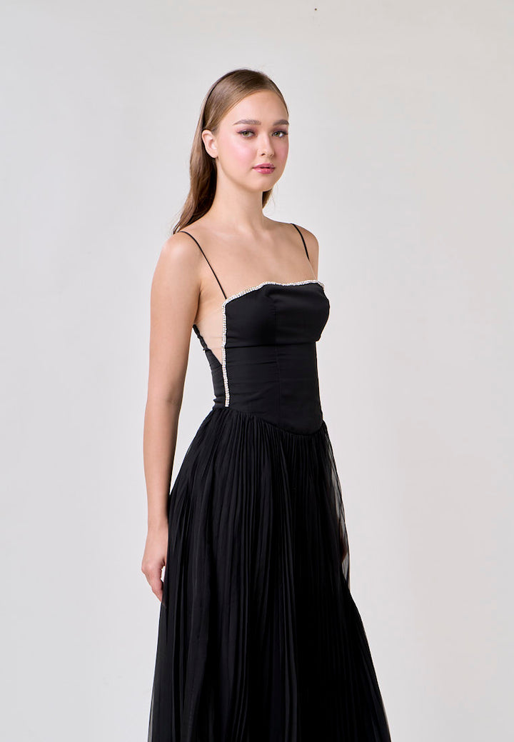 Royal Black A Line Pleated Bustier Maxi Dress