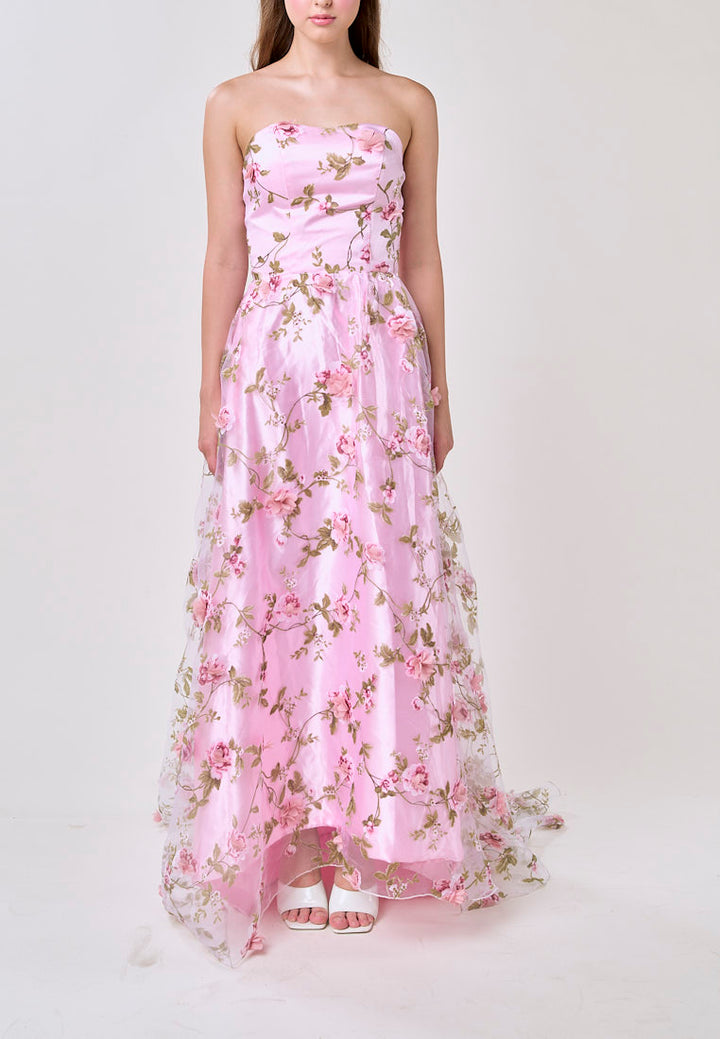 Loxley Pink Lace 3D  Floral Tube Maxi Dress
