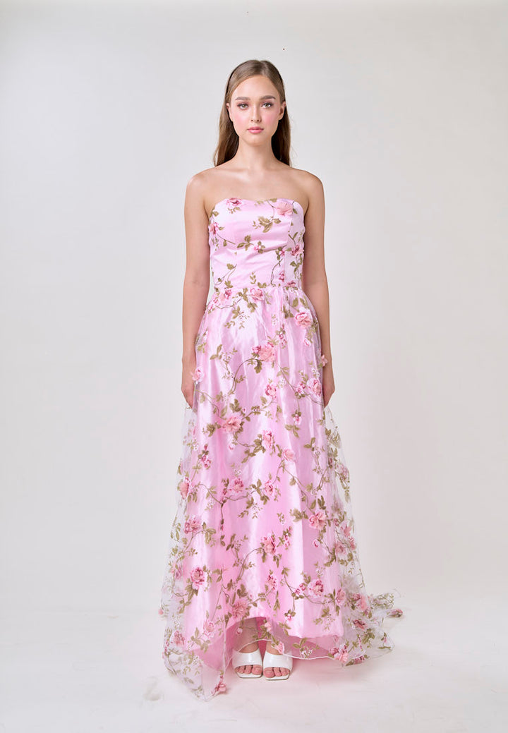 Loxley Pink Lace 3D  Floral Tube Maxi Dress