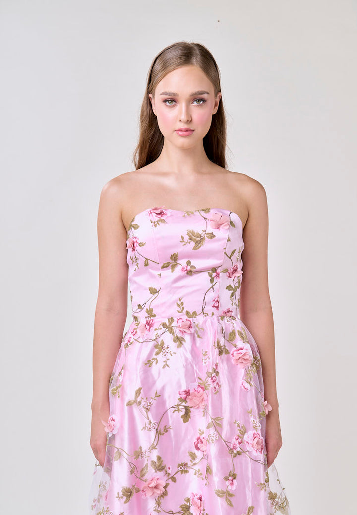 Loxley Pink Lace 3D  Floral Tube Maxi Dress