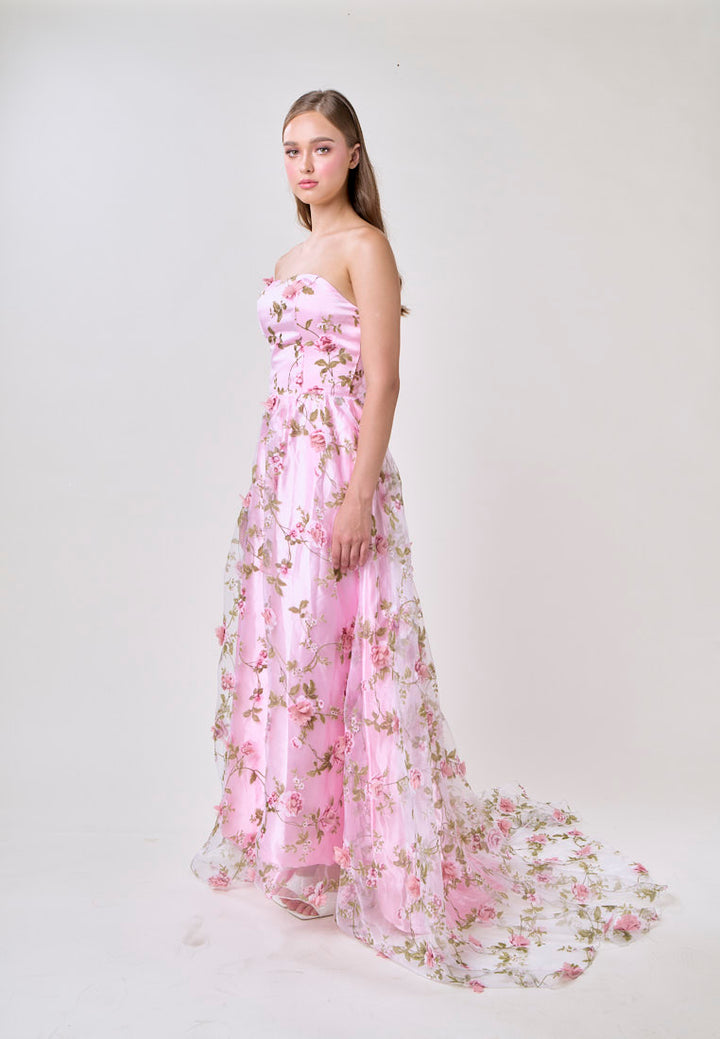 Loxley Pink Lace 3D  Floral Tube Maxi Dress