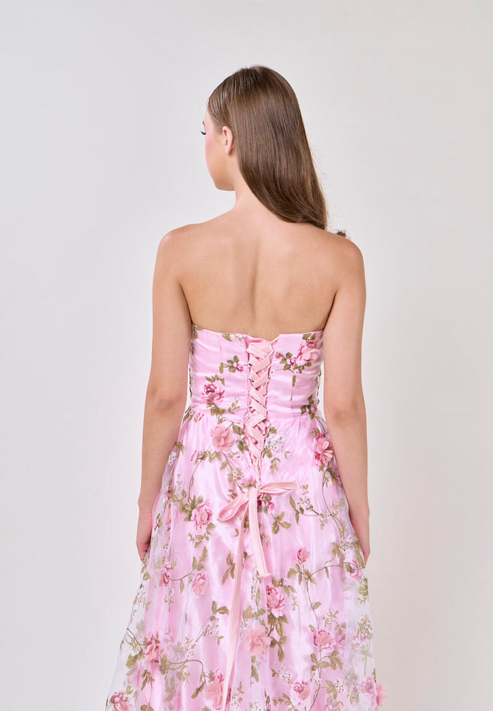 Loxley Pink Lace 3D  Floral Tube Maxi Dress
