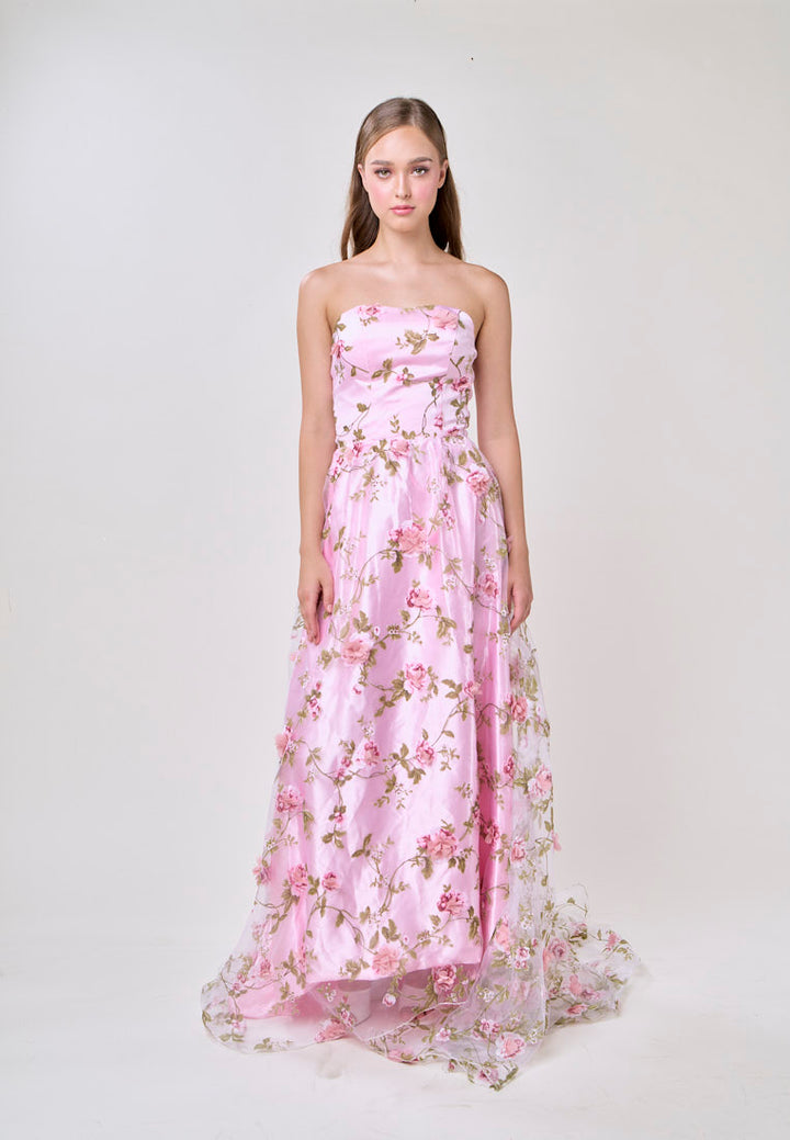 Loxley Pink Lace 3D  Floral Tube Maxi Dress
