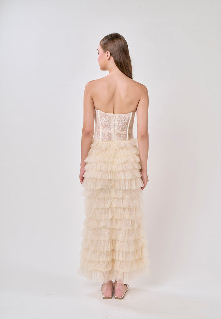 Magnolia Cream Tube Tulle Layered Maxi Dress
