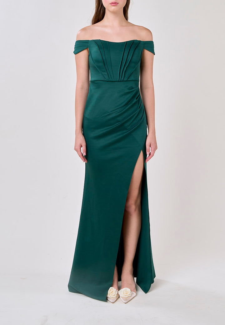 Catalina Turquoise Off-Shoulder High Slit Mermaid Maxi Dress