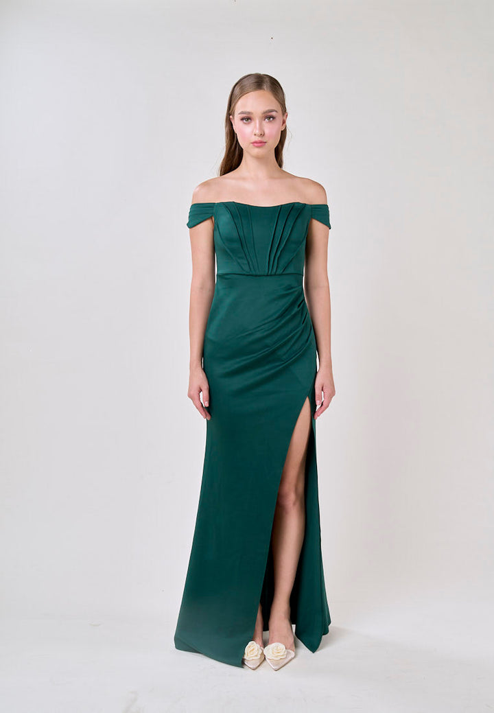 Catalina Turquoise Off-Shoulder High Slit Mermaid Maxi Dress