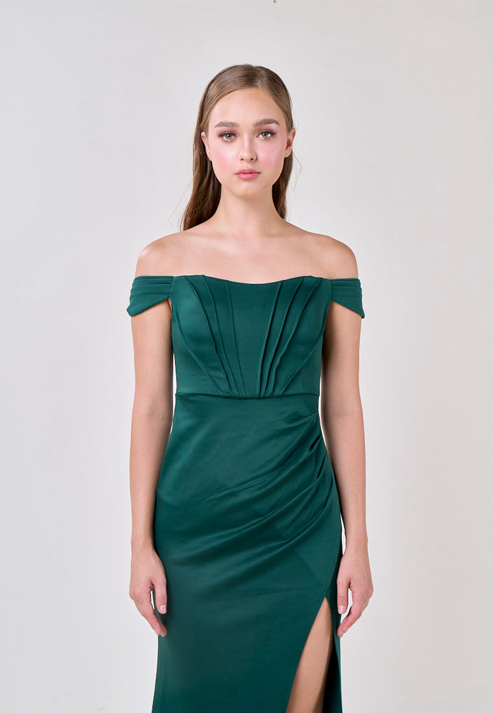 Catalina Turquoise Off-Shoulder High Slit Mermaid Maxi Dress