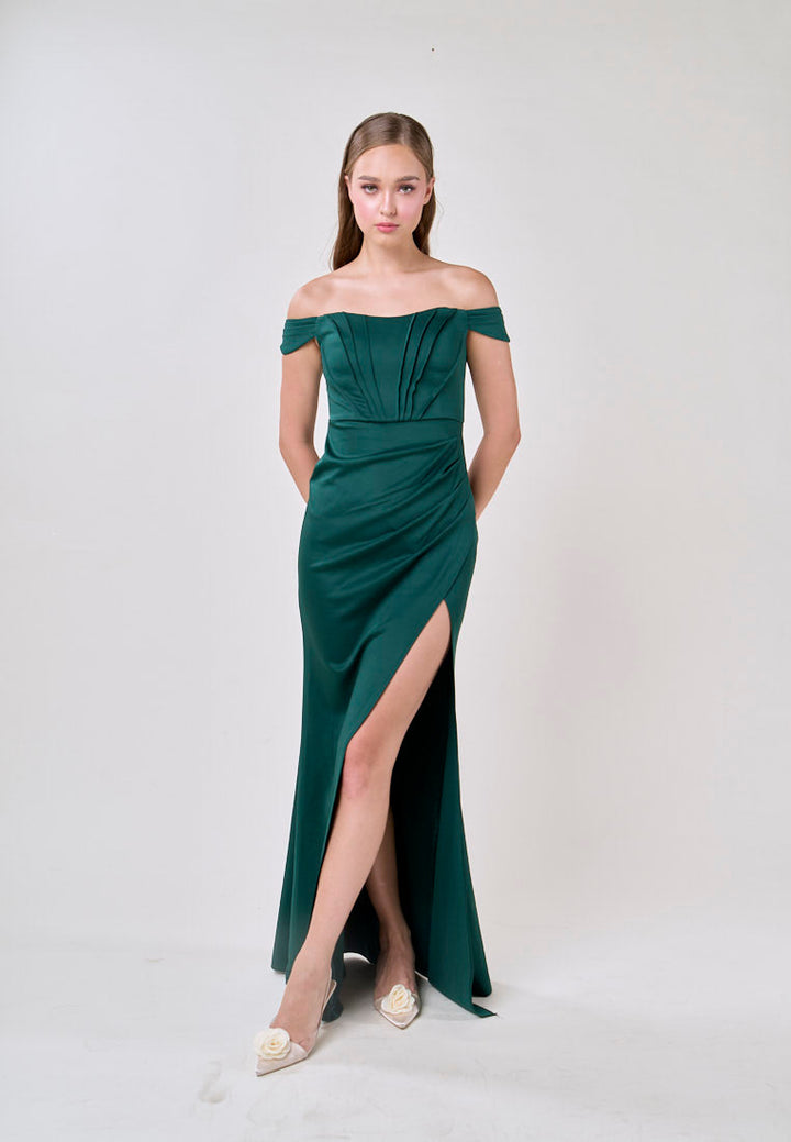 Catalina Turquoise Off-Shoulder High Slit Mermaid Maxi Dress