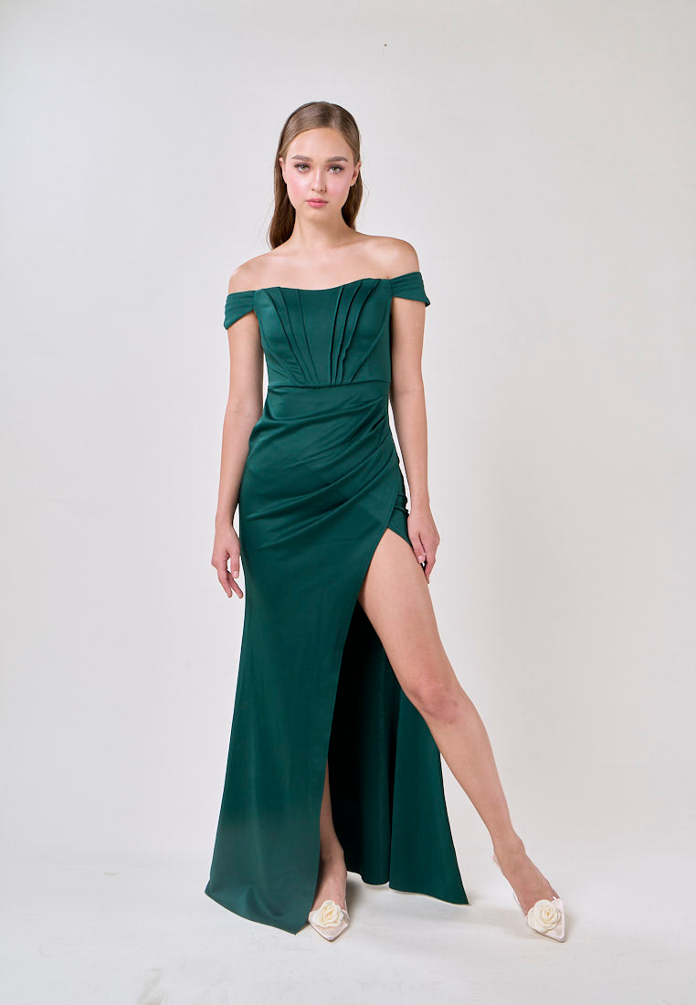 Catalina Turquoise Off-Shoulder High Slit Mermaid Maxi Dress