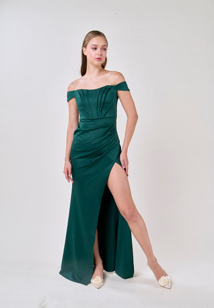 Catalina Turquoise Off-Shoulder High Slit Mermaid Maxi Dress