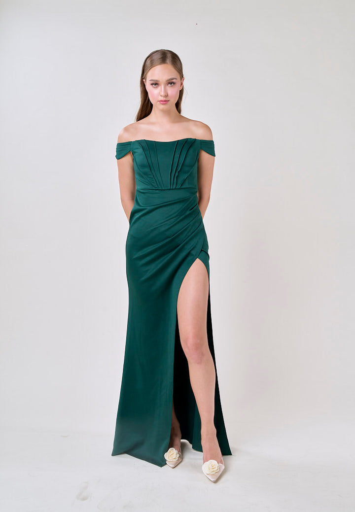 Catalina Turquoise Off-Shoulder High Slit Mermaid Maxi Dress