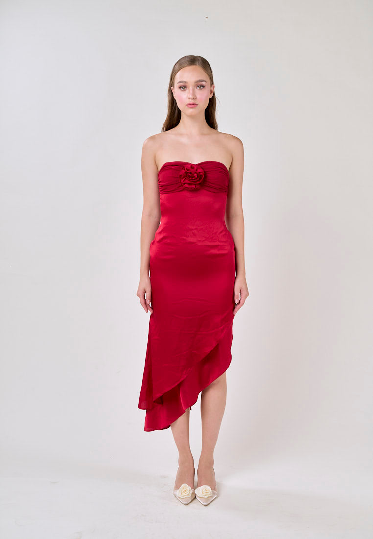 Capella Red Flowers Appliques Sleveless Midi Dress