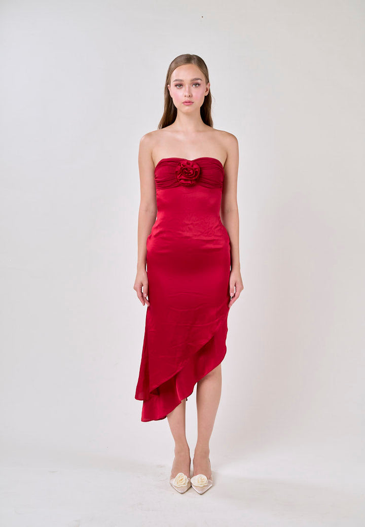 Capella Red Flowers Appliques Sleveless Midi Dress