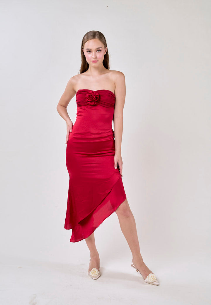Capella Red Flowers Appliques Sleveless Midi Dress
