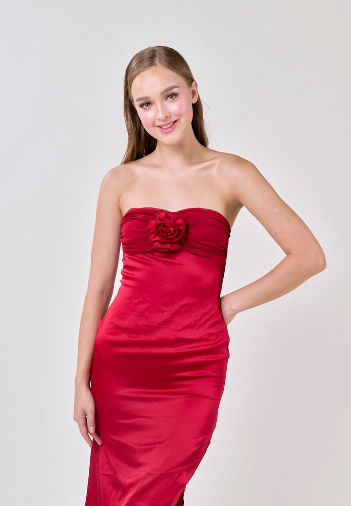 Capella Red Flowers Appliques Sleveless Midi Dress