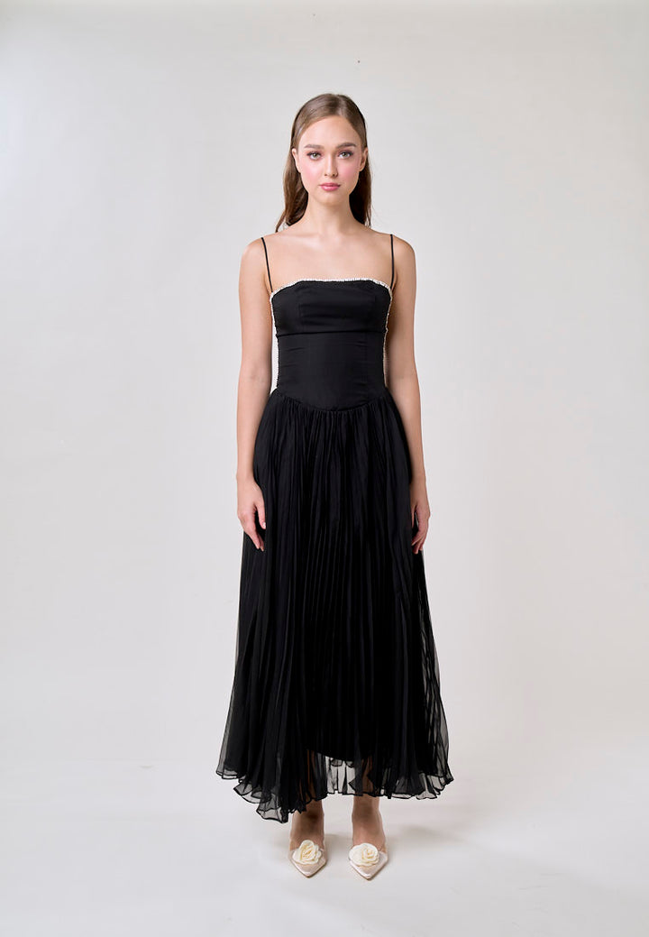 Royal Black A Line Pleated Bustier Maxi Dress