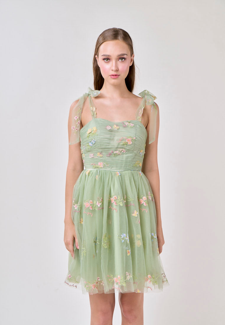 Reveka Matcha Beaded Floral Embroided Evening Mini Dress