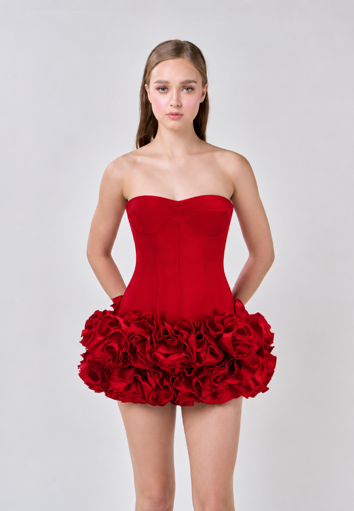 Orion Red Tube Bodycon Corset Back Flower Mini Dress