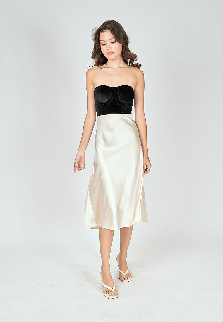 Kyler Cream Silk A-Line Midi Skirt
