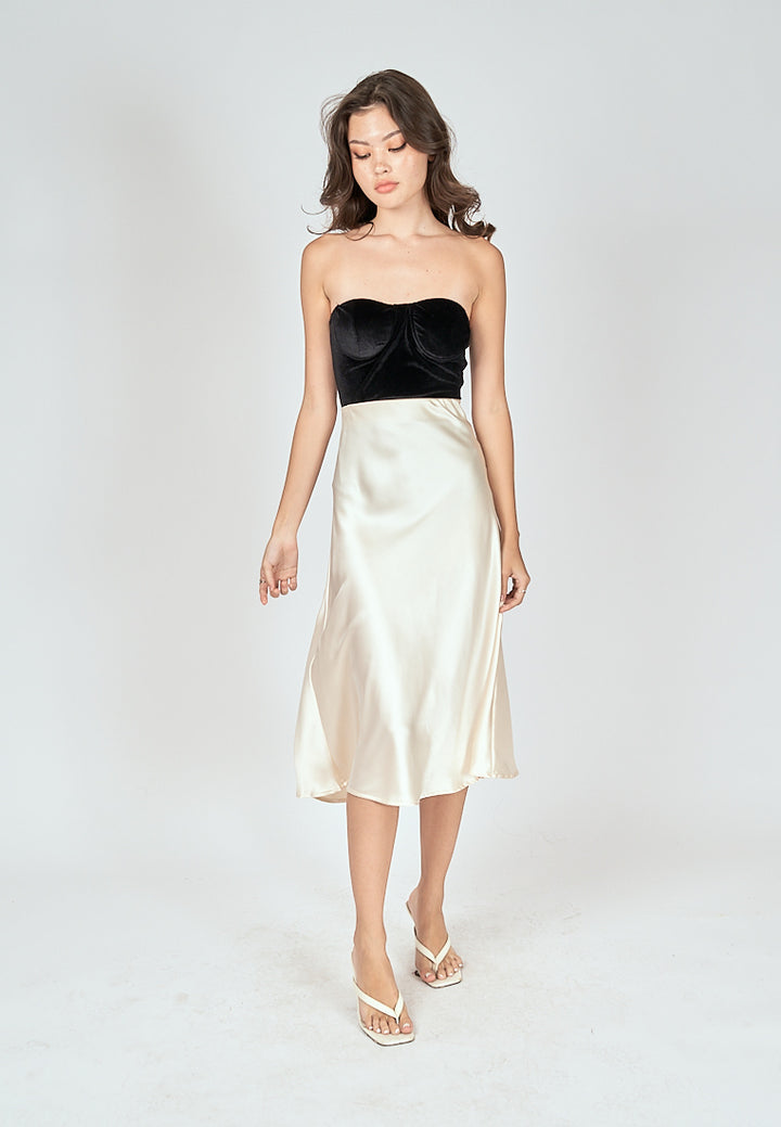 Kyler Cream Silk A-Line Midi Skirt