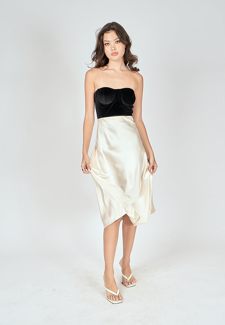 Kyler Cream Silk A-Line Midi Skirt