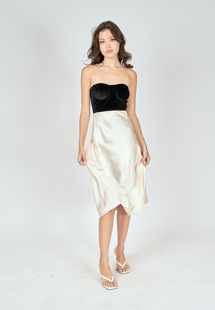 Kyler Cream Silk A-Line Midi Skirt