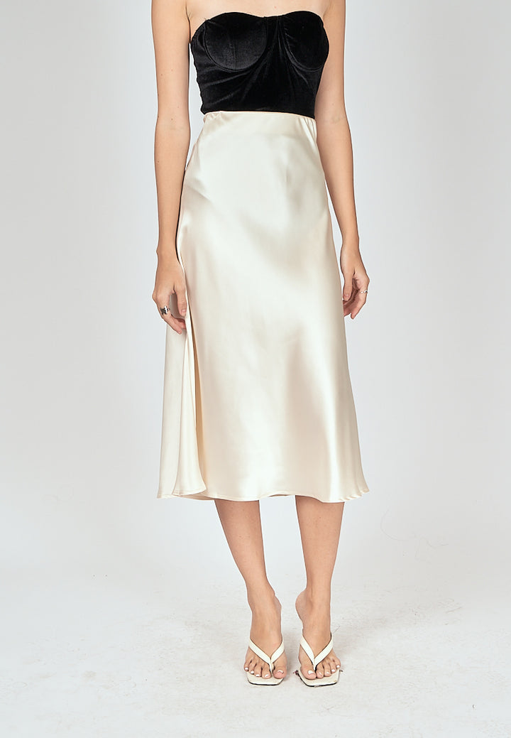 Kyler Cream Silk A-Line Midi Skirt