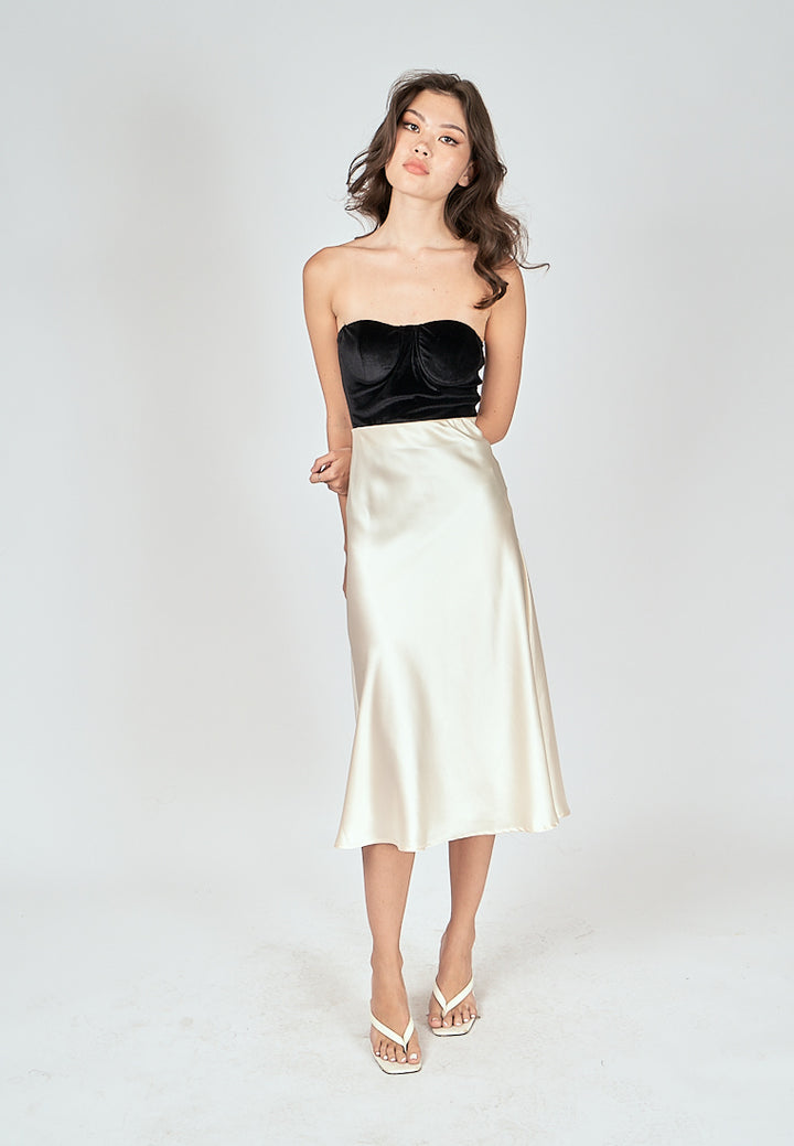 Kyler Cream Silk A-Line Midi Skirt