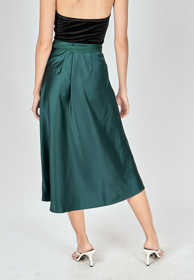 Kyler Emerald Green Silk A-Line Midi Skirt