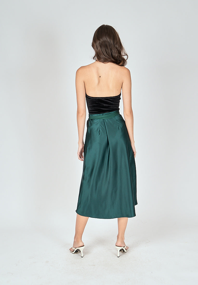Kyler Emerald Green Silk A-Line Midi Skirt