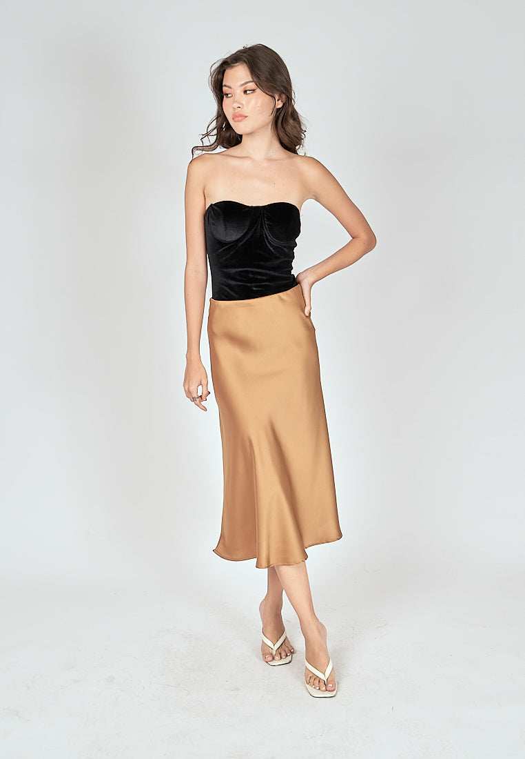 (PRE-ORDER: ETA February 25) Kyler Brown Silk A-Line Midi Skirt