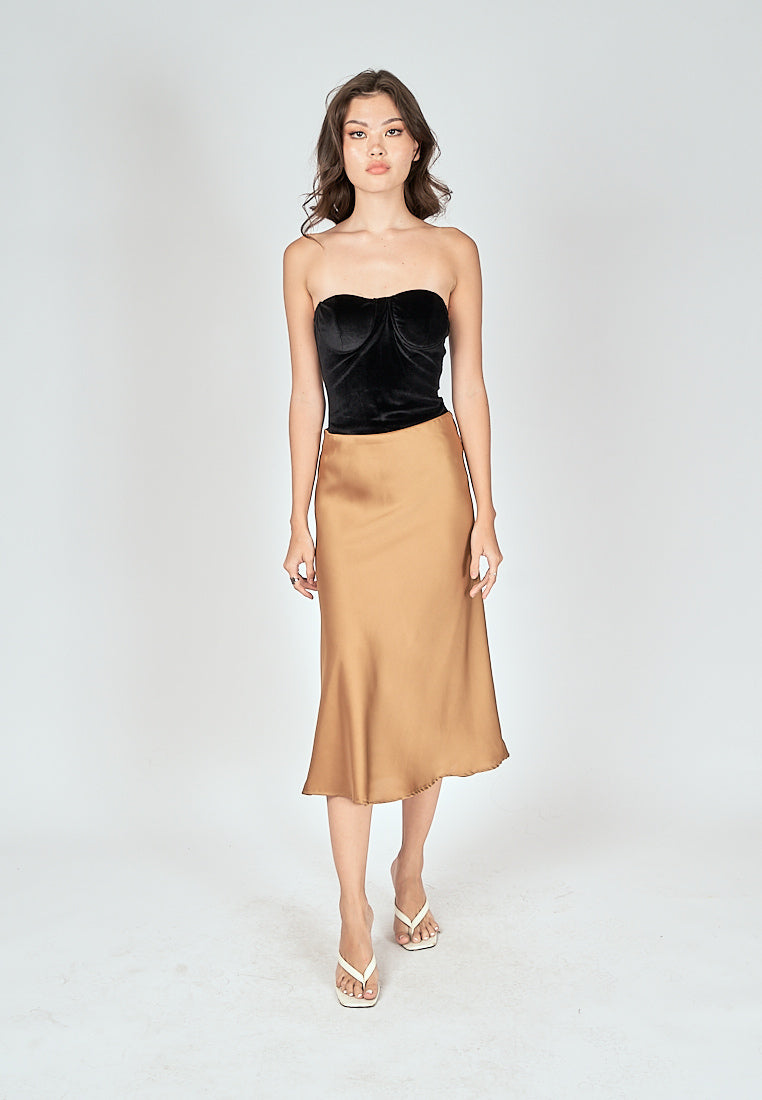 (PRE-ORDER: ETA February 25) Kyler Brown Silk A-Line Midi Skirt