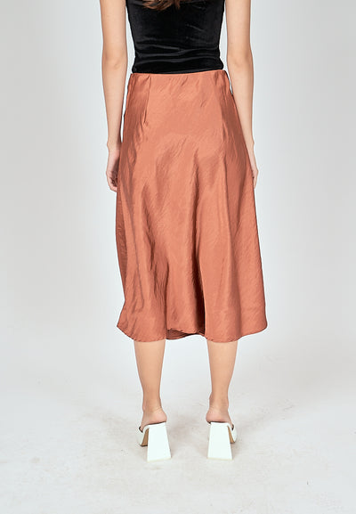 Kyler Copper Brown Silk A-Line Midi Skirt