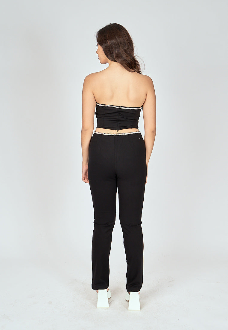 Argus Black Rhinestone Waistline Slim Fit Pants