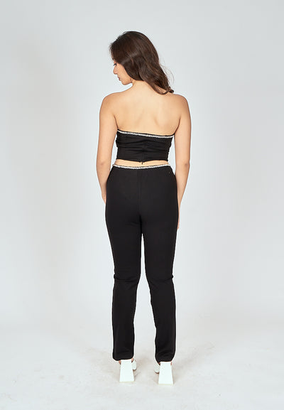 Argus Black Rhinestone Waistline Slim Fit Pants