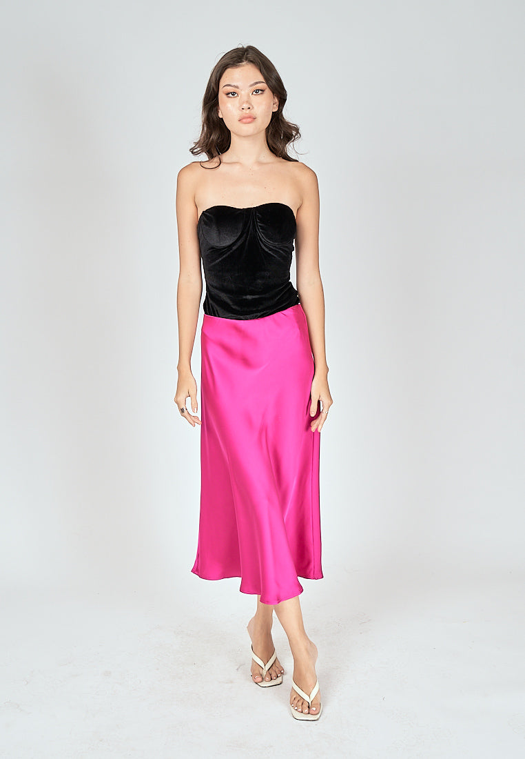 Kyler Fuchsia Pink Silk A-Line Midi Skirt