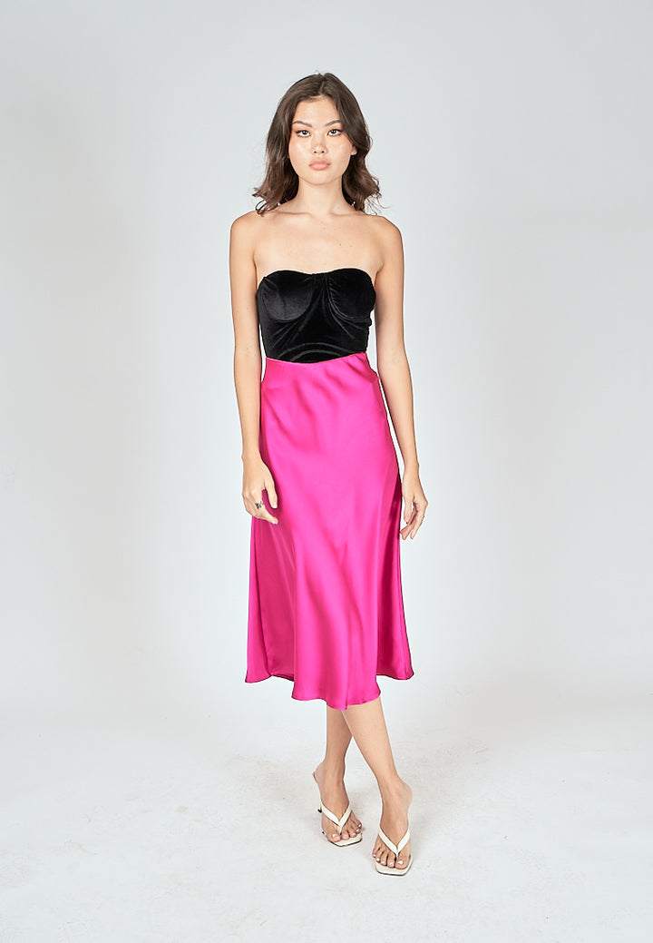 Kyler Fuchsia Pink Silk A-Line Midi Skirt