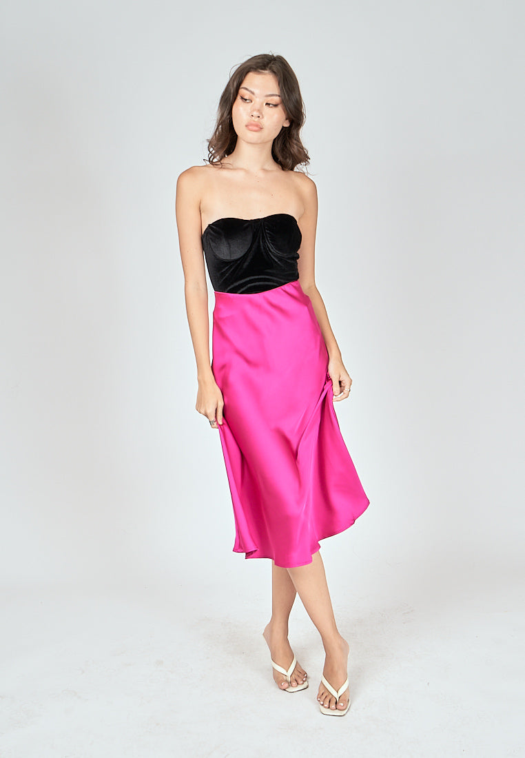 Kyler Fuchsia Pink Silk A-Line Midi Skirt