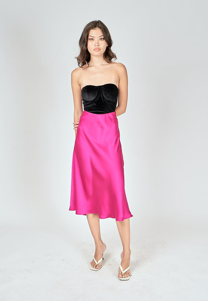 Kyler Fuchsia Pink Silk A-Line Midi Skirt