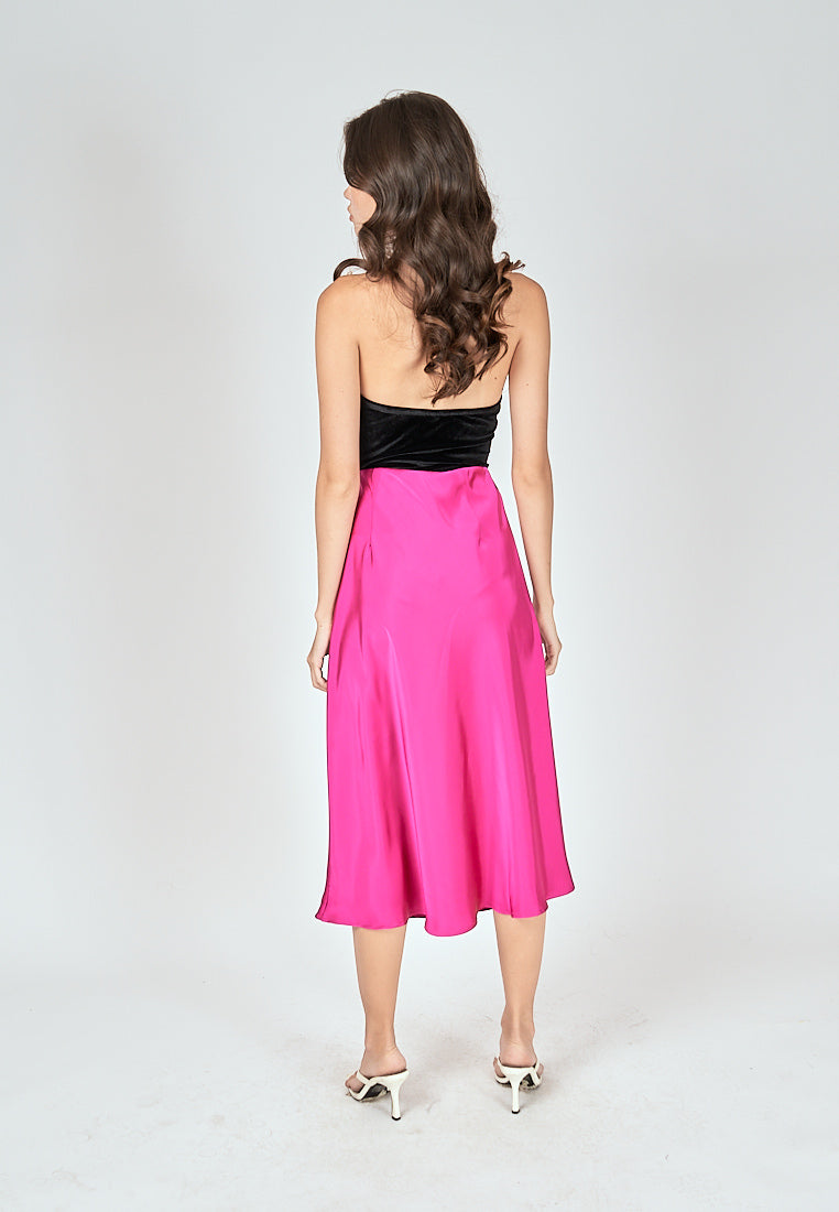 Kyler Fuchsia Pink Silk A-Line Midi Skirt